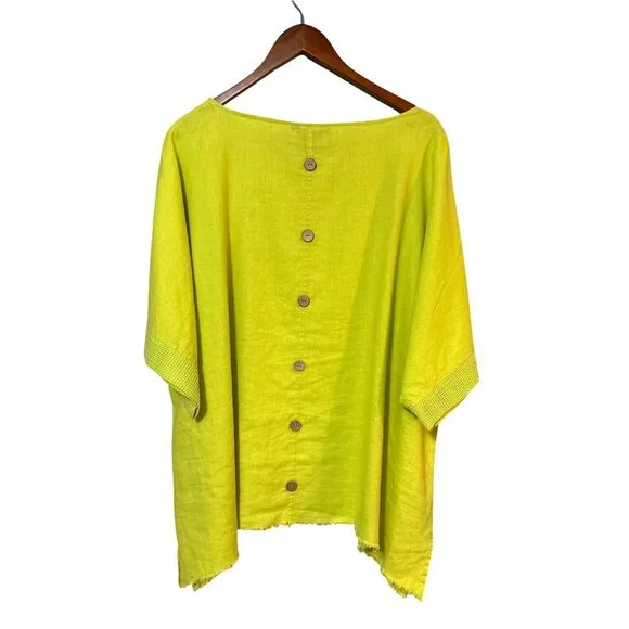 Ali Miles Womens Button Back Lime Poncho Top 2X Loose Fit 100% Cotton - Picture 3 of 8